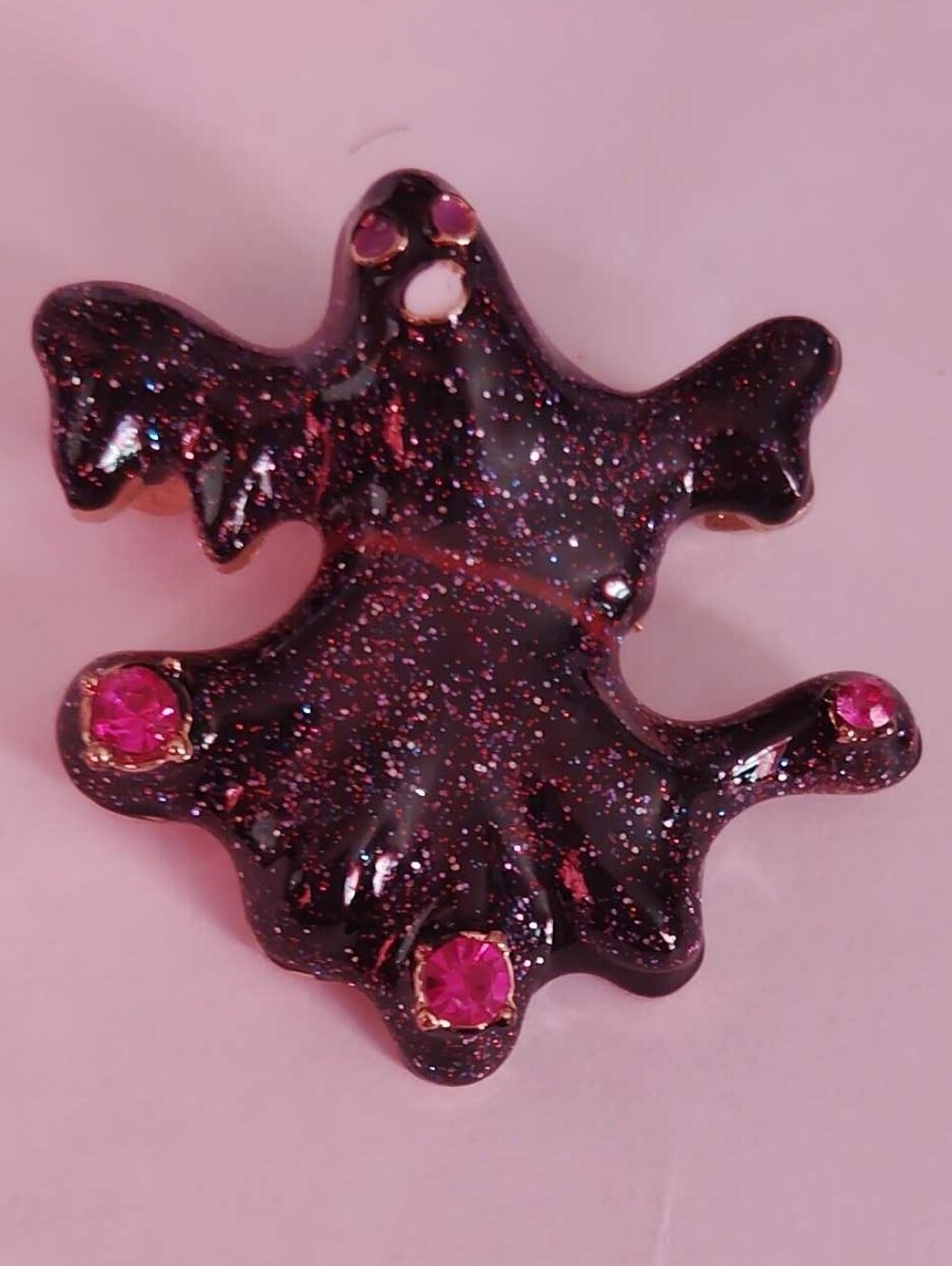 NWT Black Glitter Ghost Pin with Pink Gem Accents